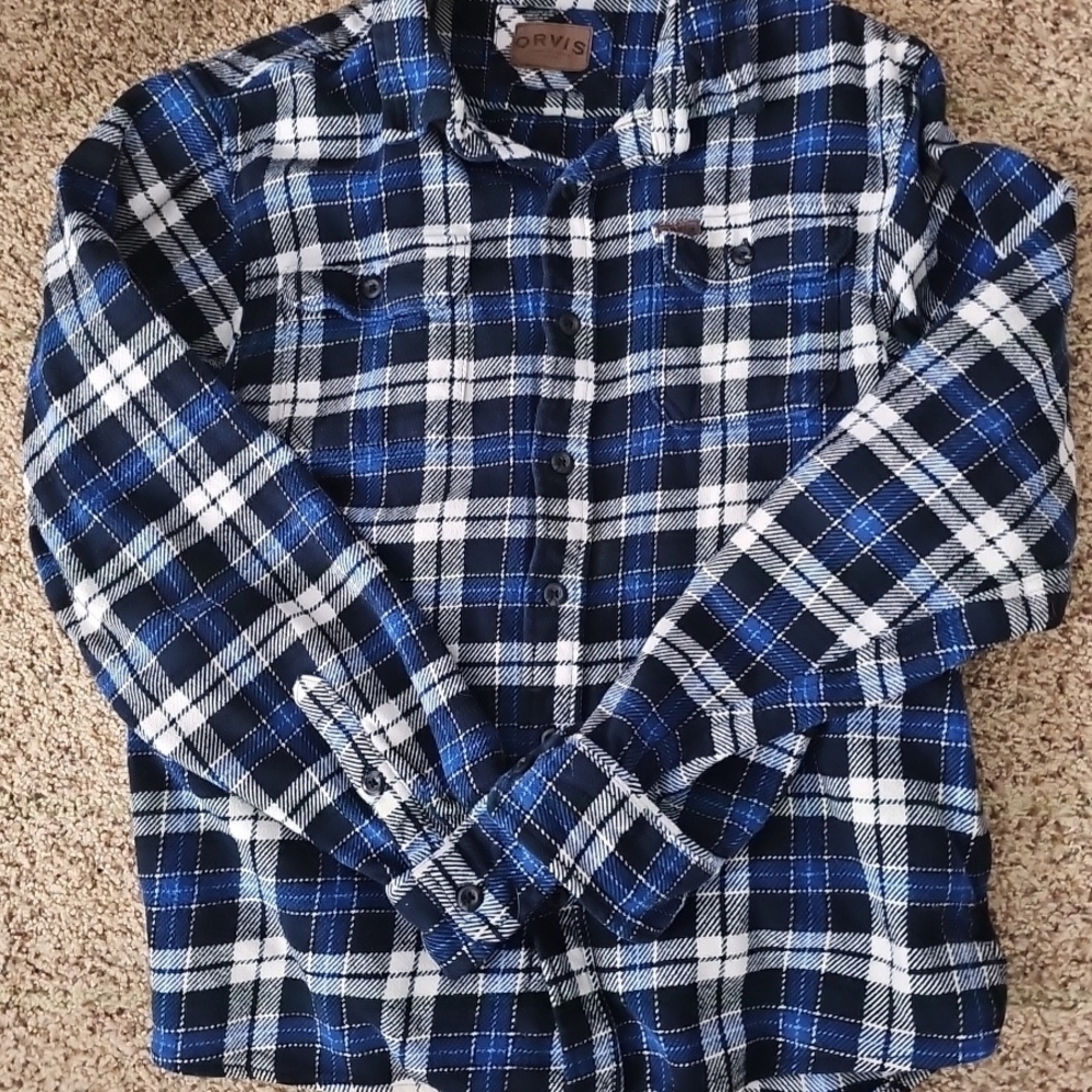 Orvis Men's Blue Heavy Plaid Shirt Lg